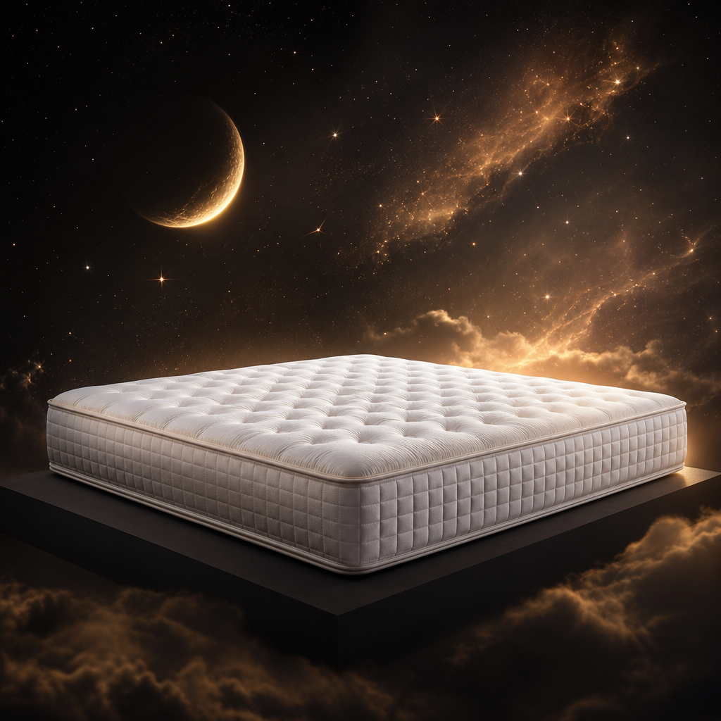 Astra matras onder een gouden maansikkel en sterrenhemel